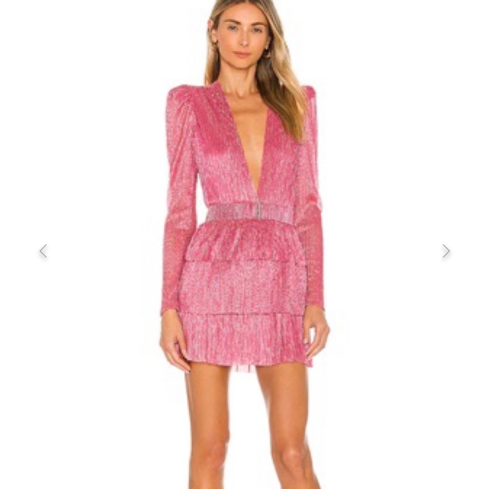 • Sabina Musayev • Women’s Carry Metallic Foil Ruffled Minidress Pink sparkly XS